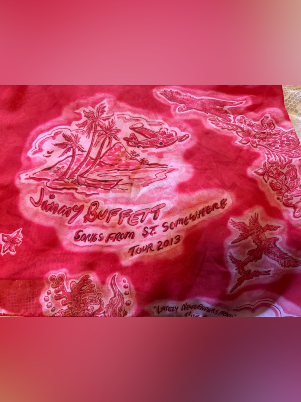 Jimmy Buffet Coral Pink/Red Scarf/Wrap Songs From St. Somewhere Tour 2013